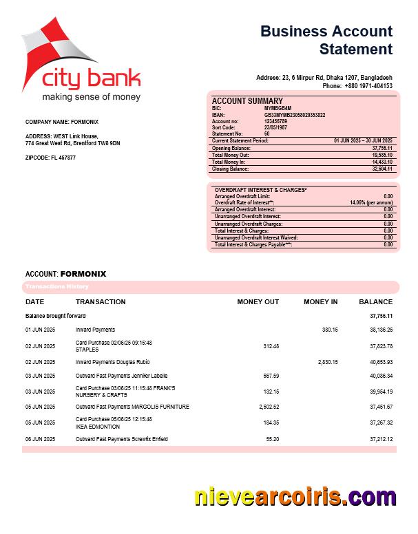City Bank firm account statement
